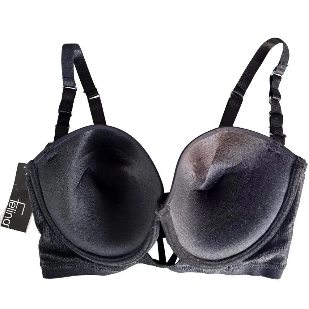 Black Sexy Strappy Padded Underwire Bra 36DD By Jezebel New - Picture 5 of 11